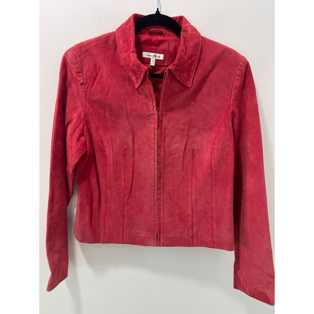 Yvonne Marie Red Suede Leather Zip Up Jacket Collared Size 8